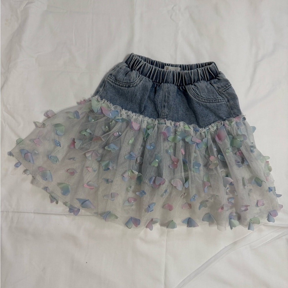 Denim and Pastel Tulle Skirt